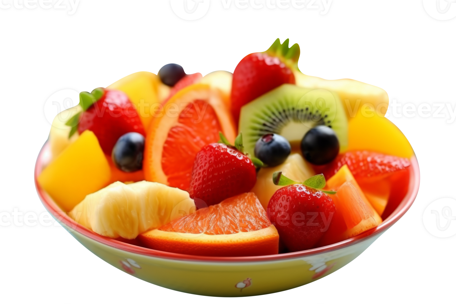 Fresh tasty mix fruit salad isolated on transparent background png