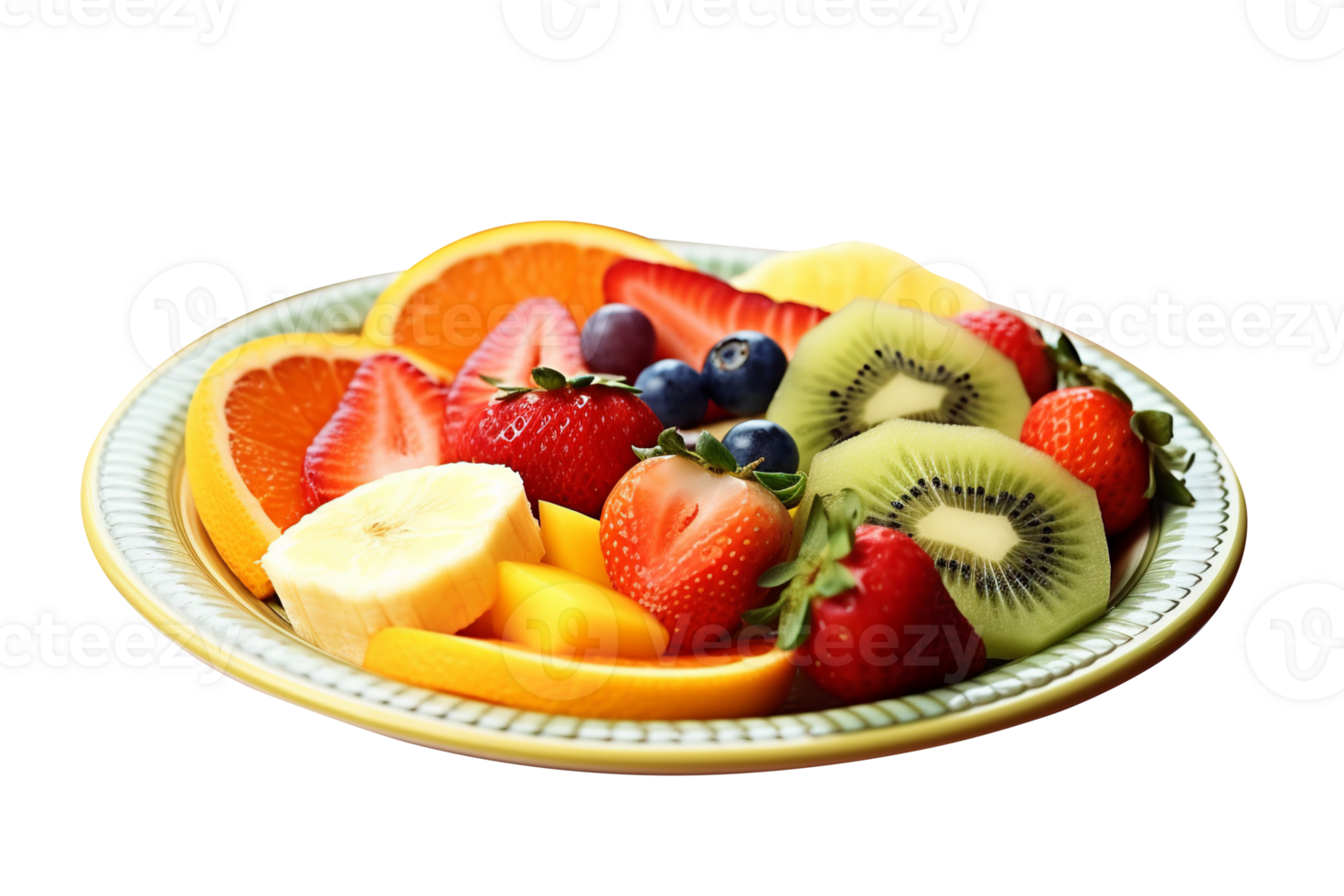 Fresh tasty mix fruit salad isolated on transparent background png