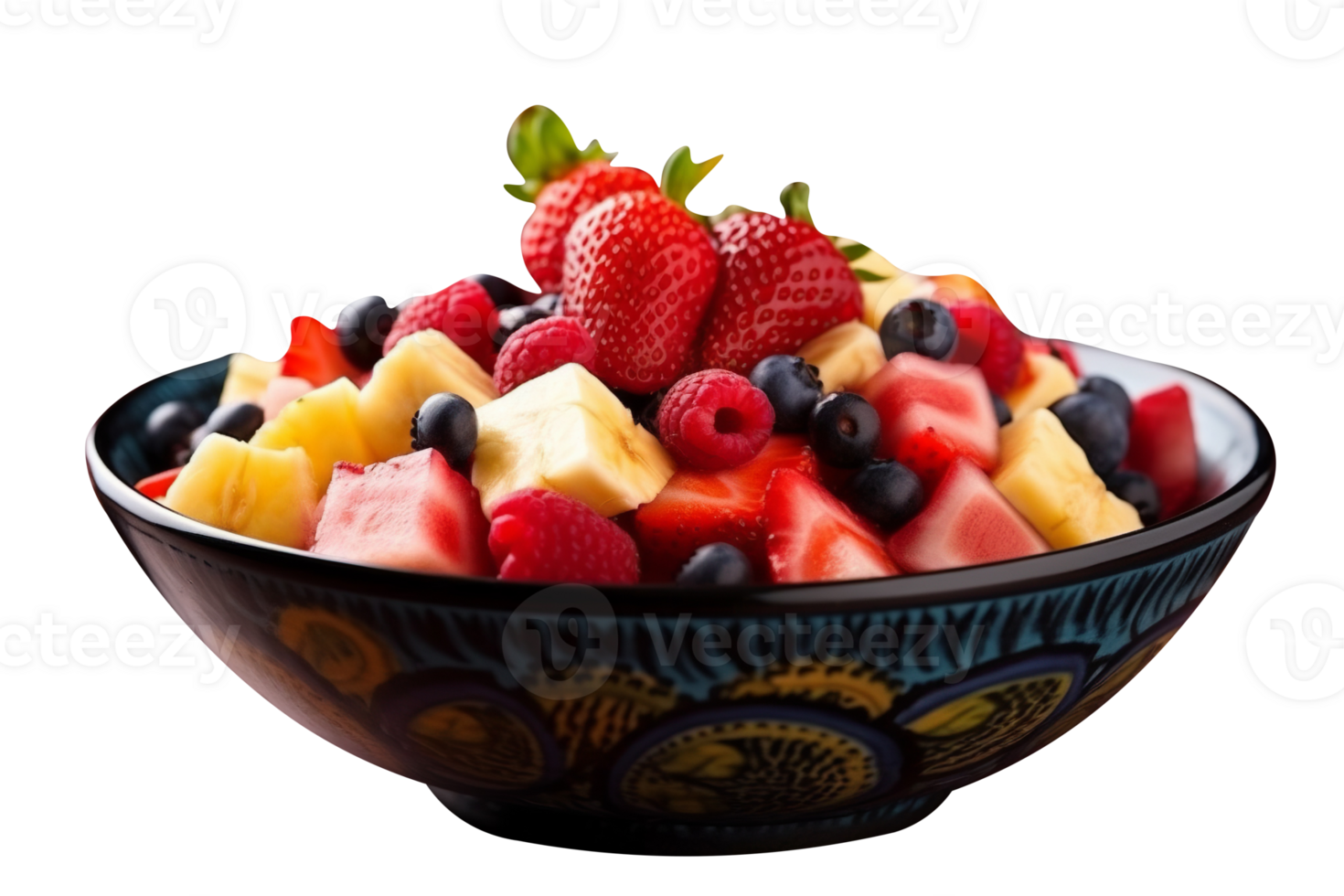 Fresh tasty mix fruit salad isolated on transparent background png