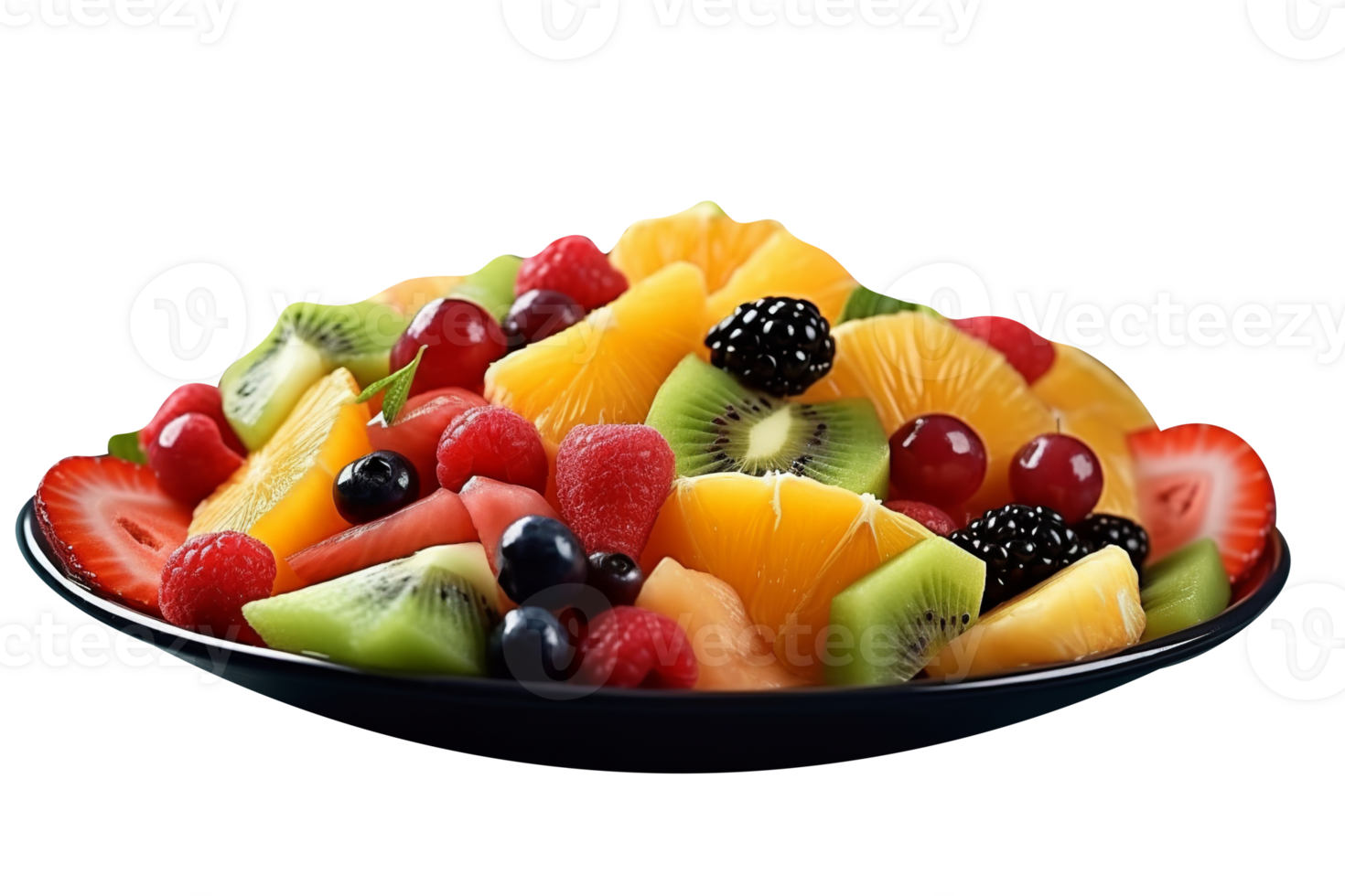 Fresh tasty mix fruit salad isolated on transparent background png