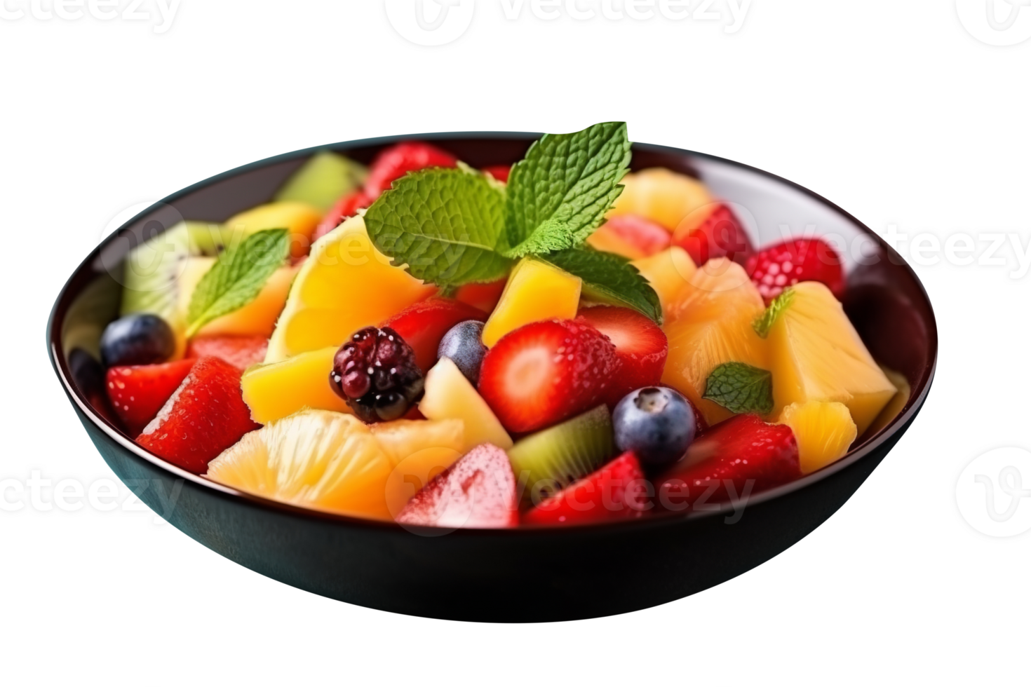 Fresh tasty mix fruit salad isolated on transparent background png