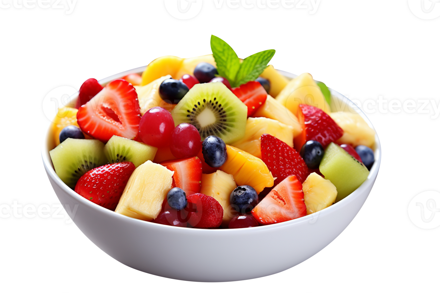 Fresh tasty mix fruit salad isolated on transparent background png