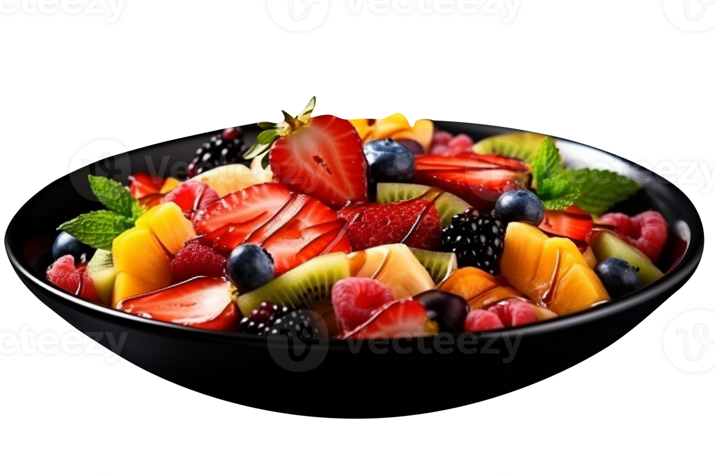 Fresh tasty mix fruit salad isolated on transparent background png