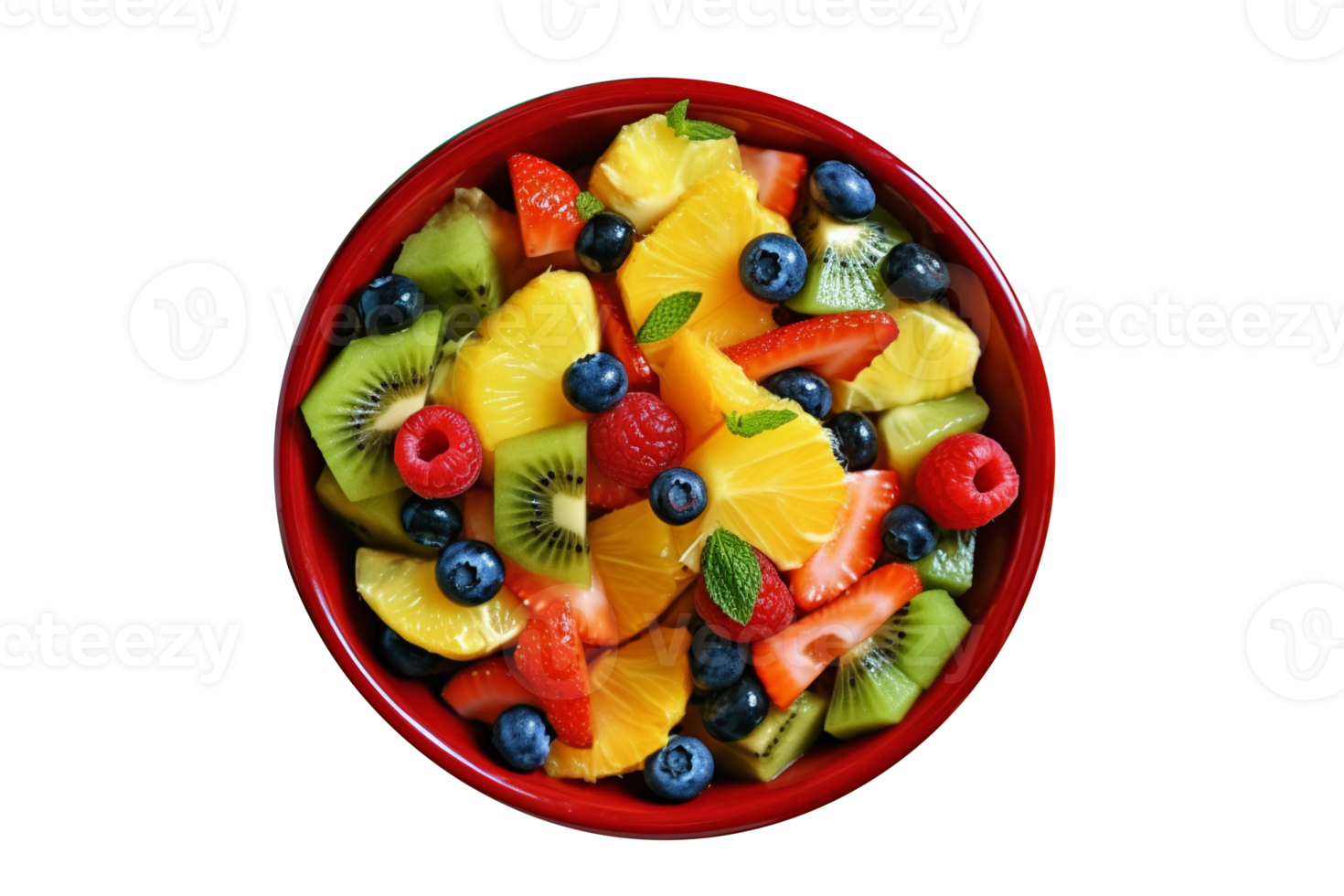 Fresh tasty mix fruit salad isolated on transparent background png