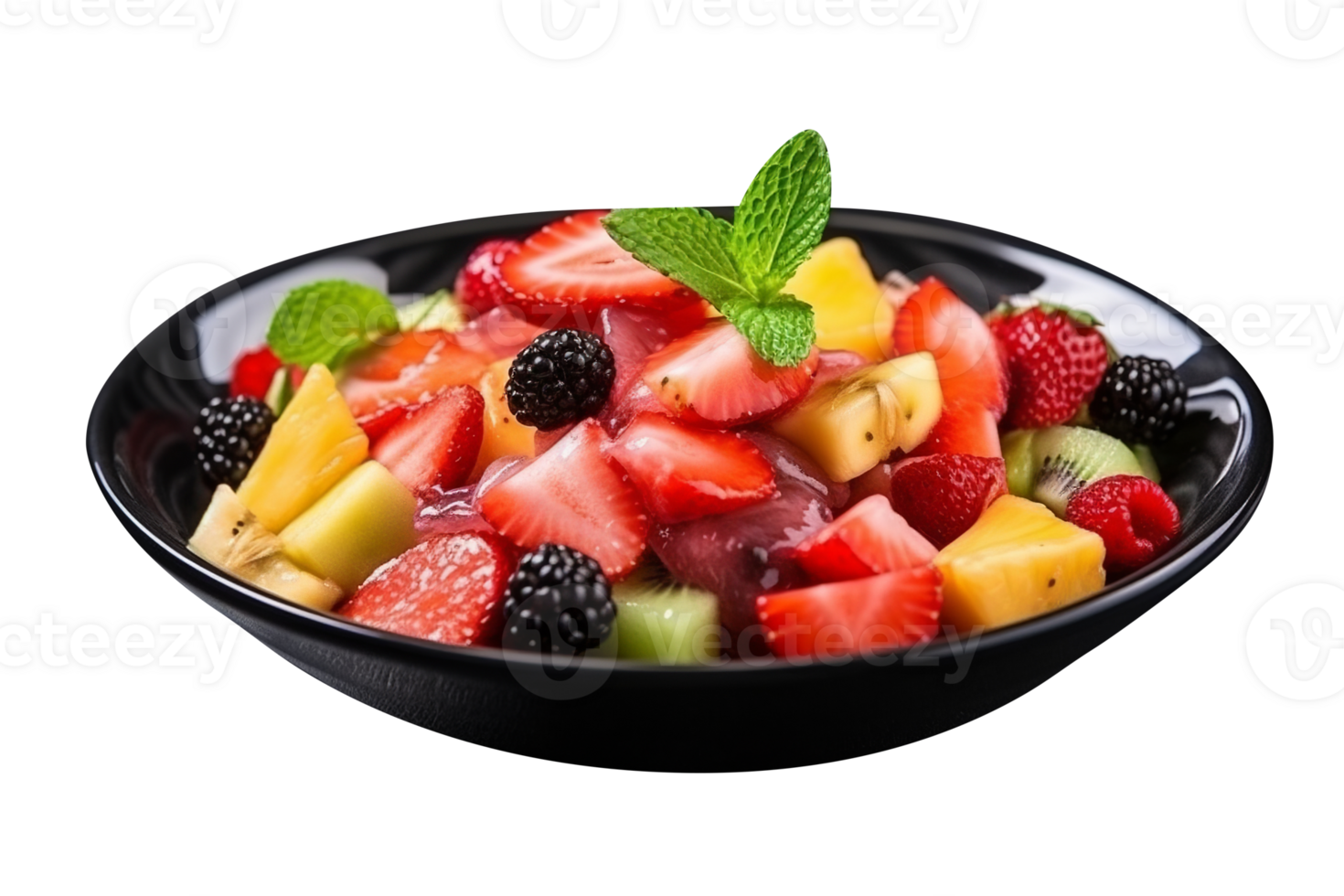 Fresh tasty mix fruit salad isolated on transparent background png