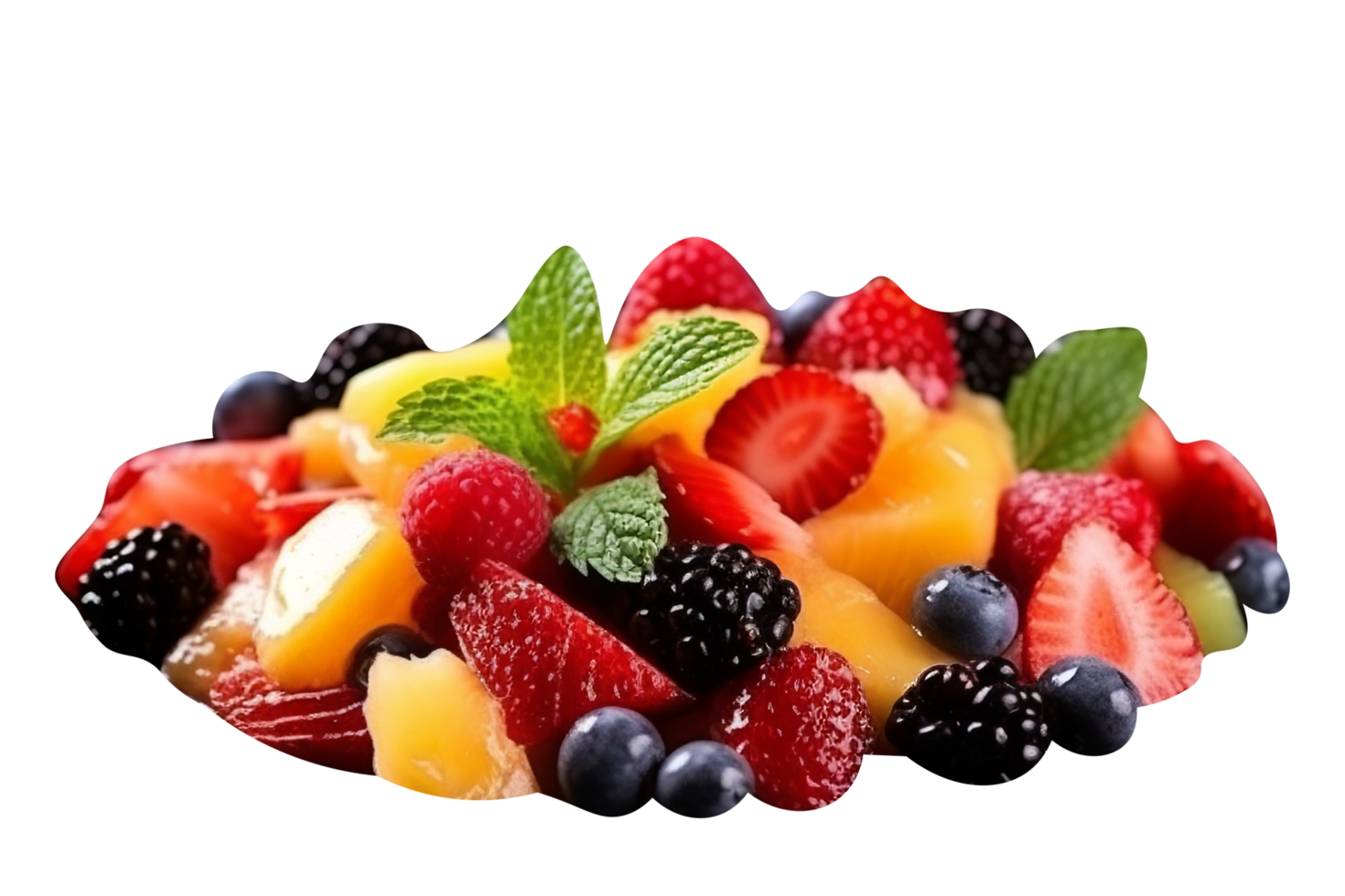 Fresh tasty mix fruit salad isolated on transparent background png