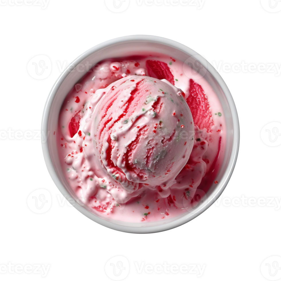 Yummy red peppermint ice cream isolated on transparent background png