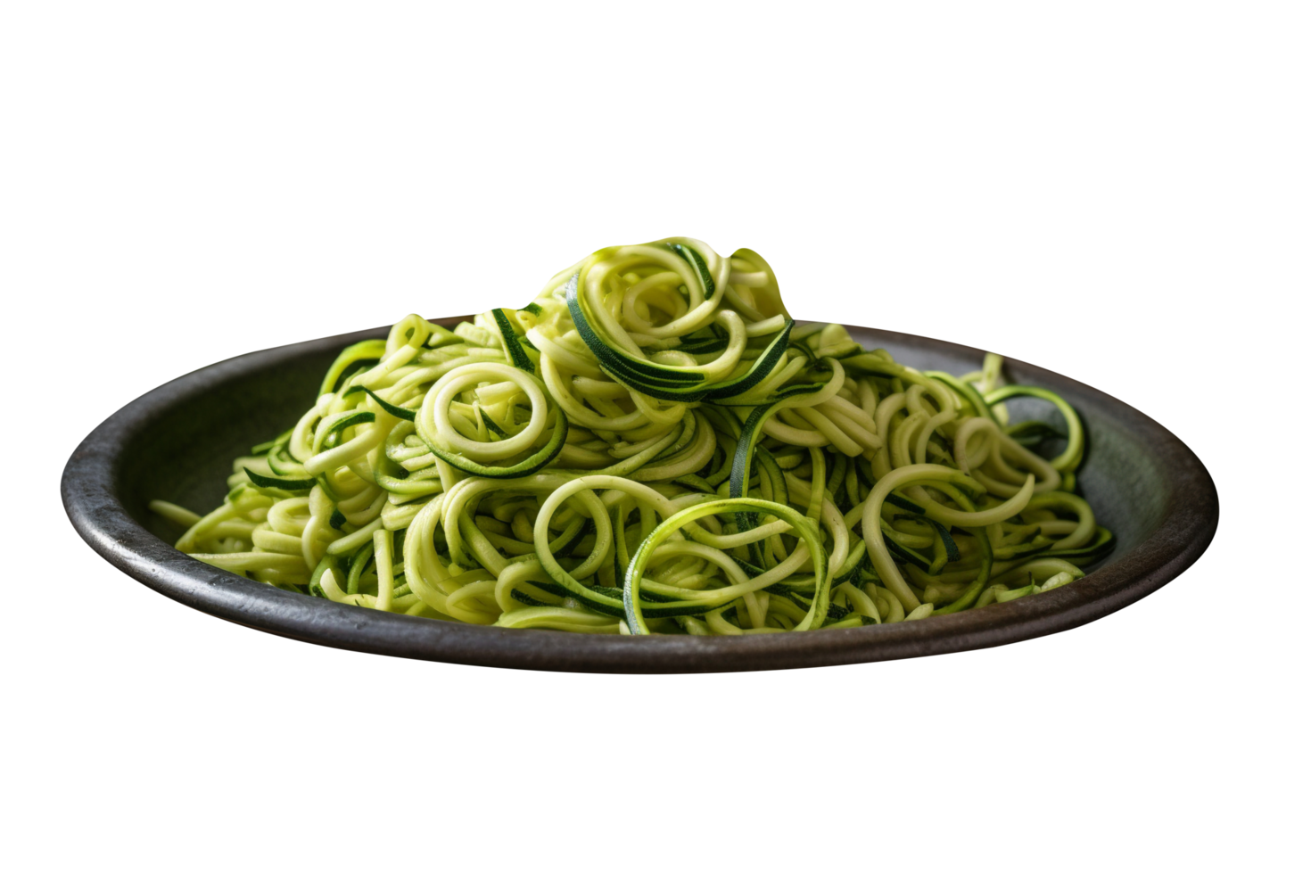 Zucchini noodles in a bowl on a dark background png