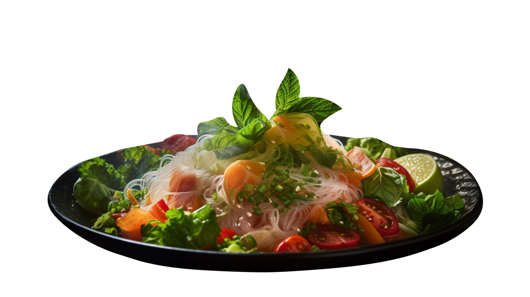 Rice glass noodles in a bowl on a dark background png