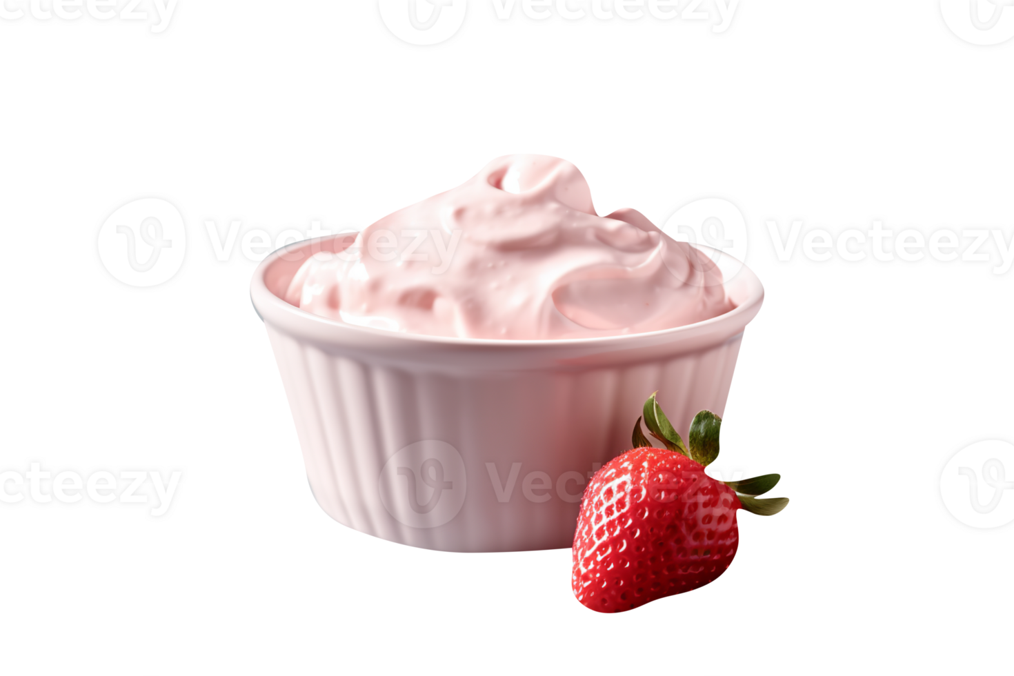 Bowl of strawberry yogurt on transparent background png