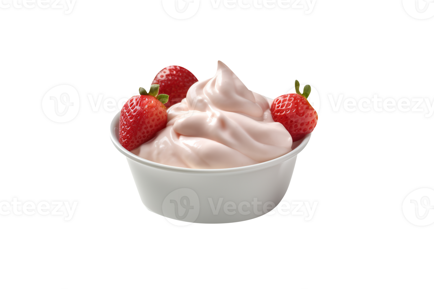 Bowl of strawberry yogurt on transparent background png