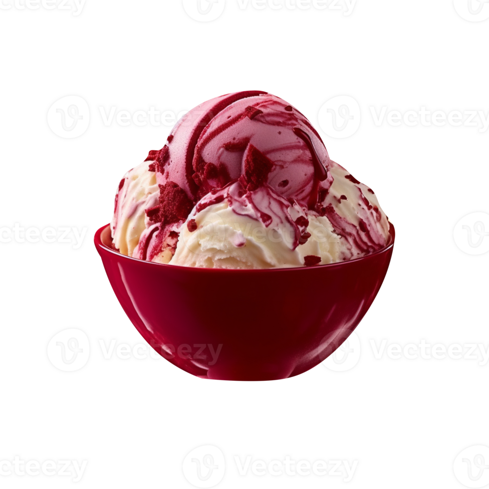 Yummy red velvet ice cream bowl isolated on transparent background png