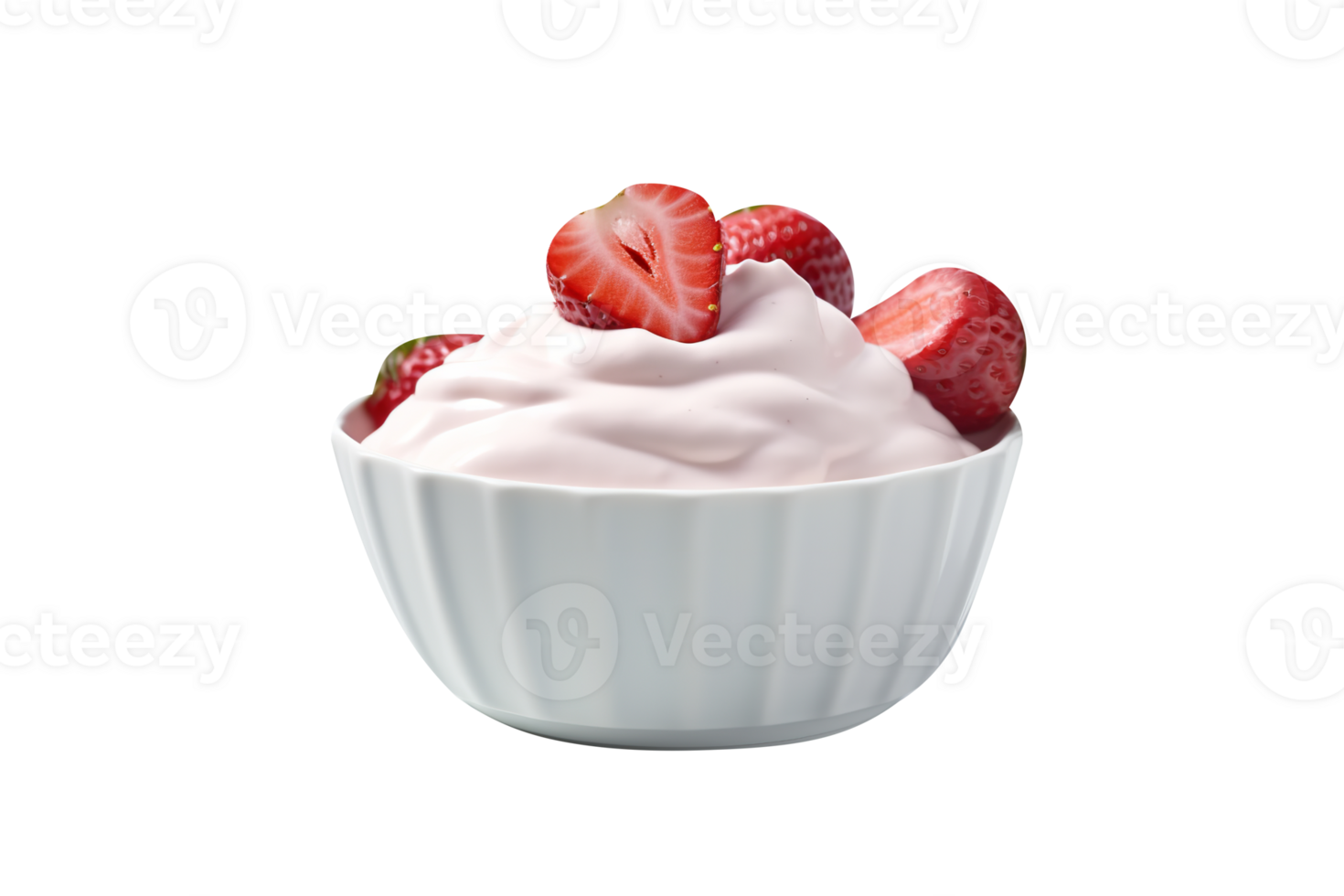 Bowl of strawberry yogurt on transparent background png