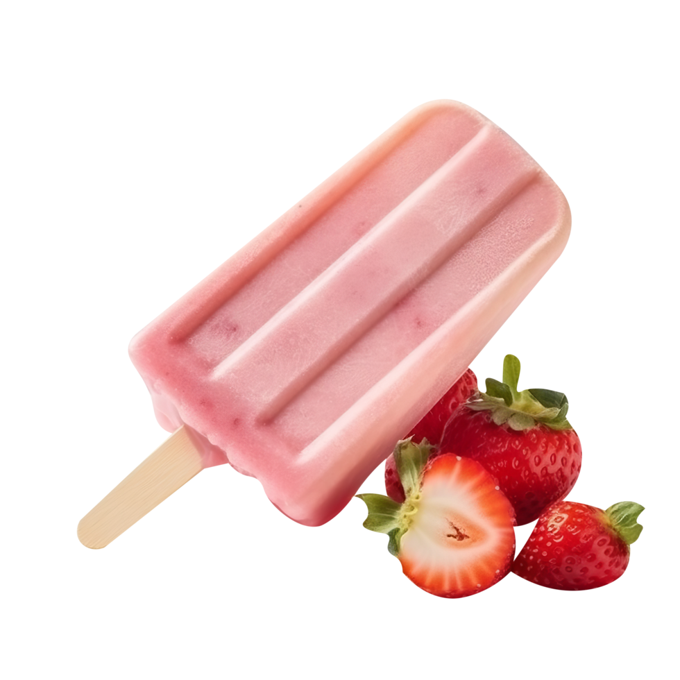 Tasty strawberry popsicle isolated on transparent background png