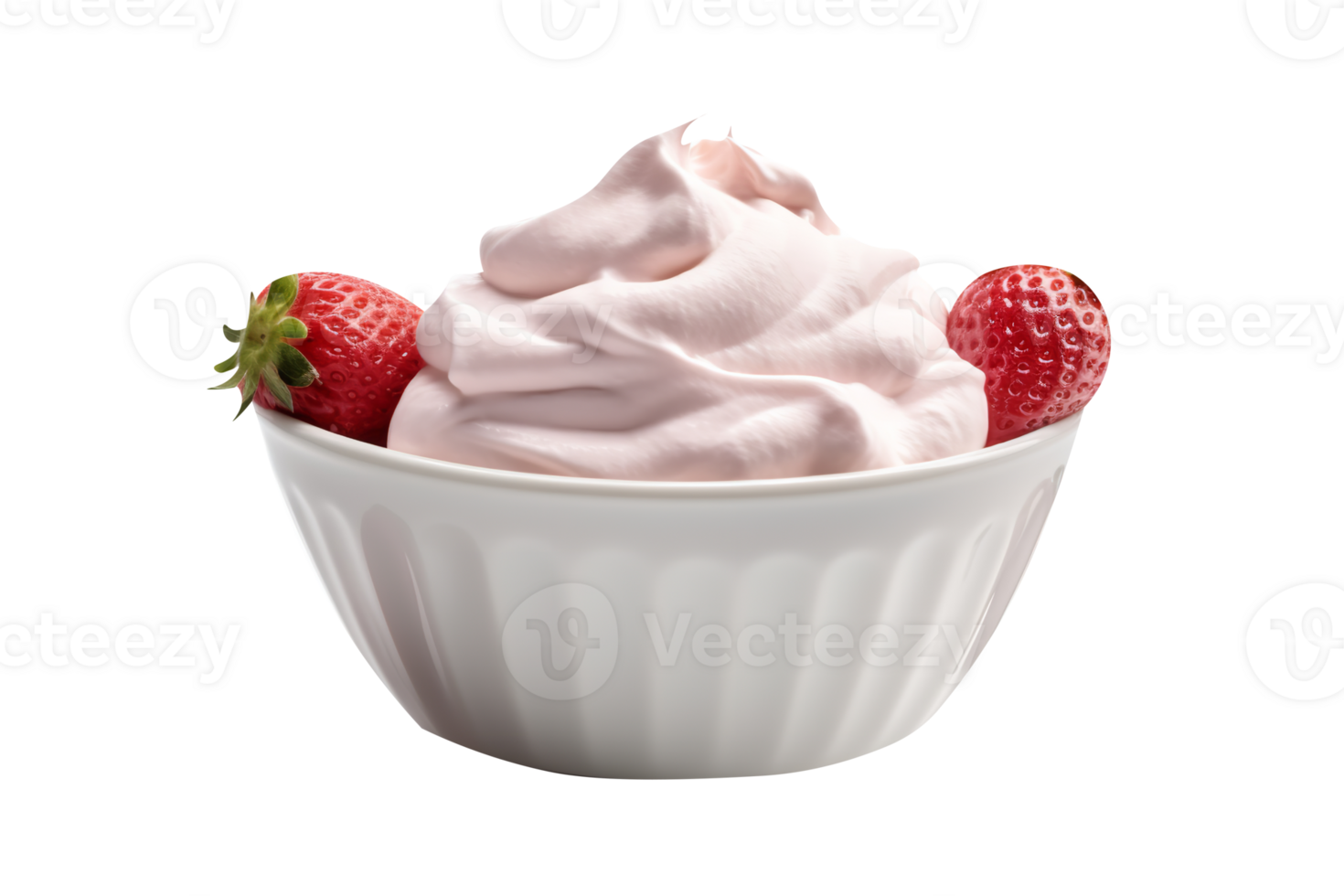 Bowl of strawberry yogurt on transparent background png