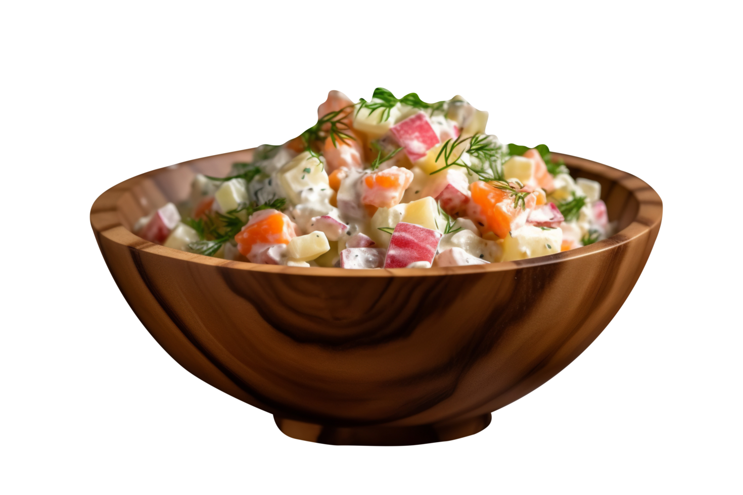 Bowl of tasty russian salad isolated on transparent background png