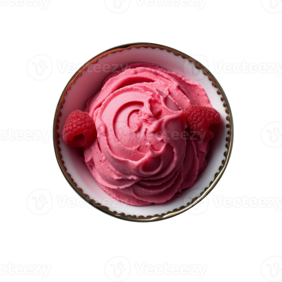 Tasty raspberry ice cream bowl isolated on transparent background png
