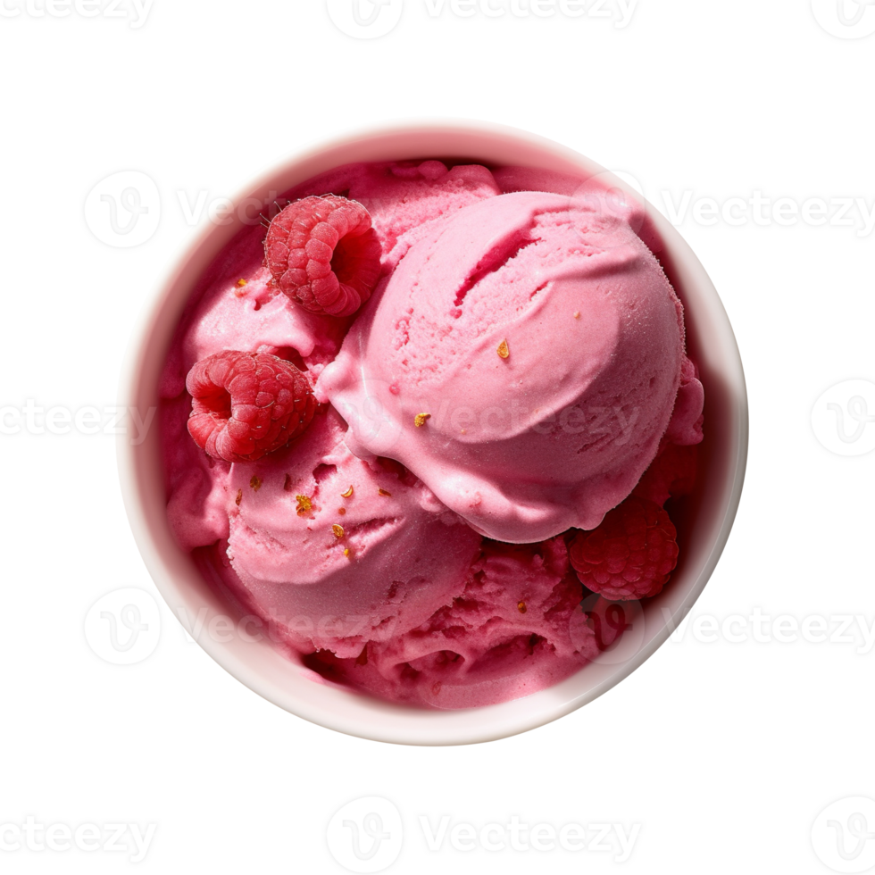 Tasty raspberry ice cream bowl isolated on transparent background png