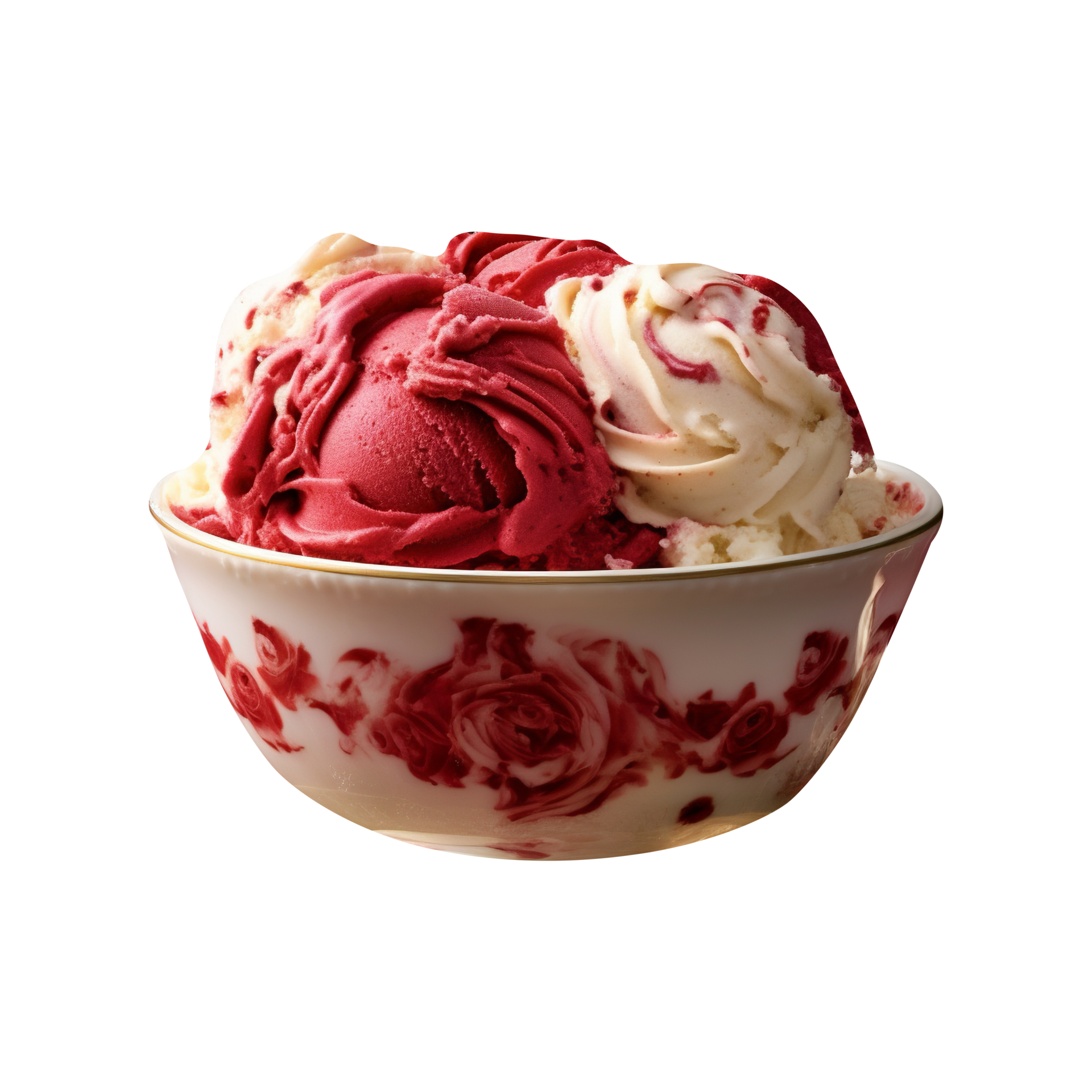 Tasty red velvet ice cream bowl isolated on transparent background