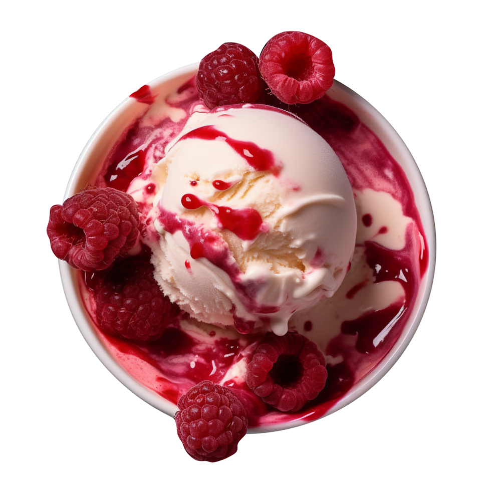 Tasty raspberry ice cream bowl isolated on transparent background