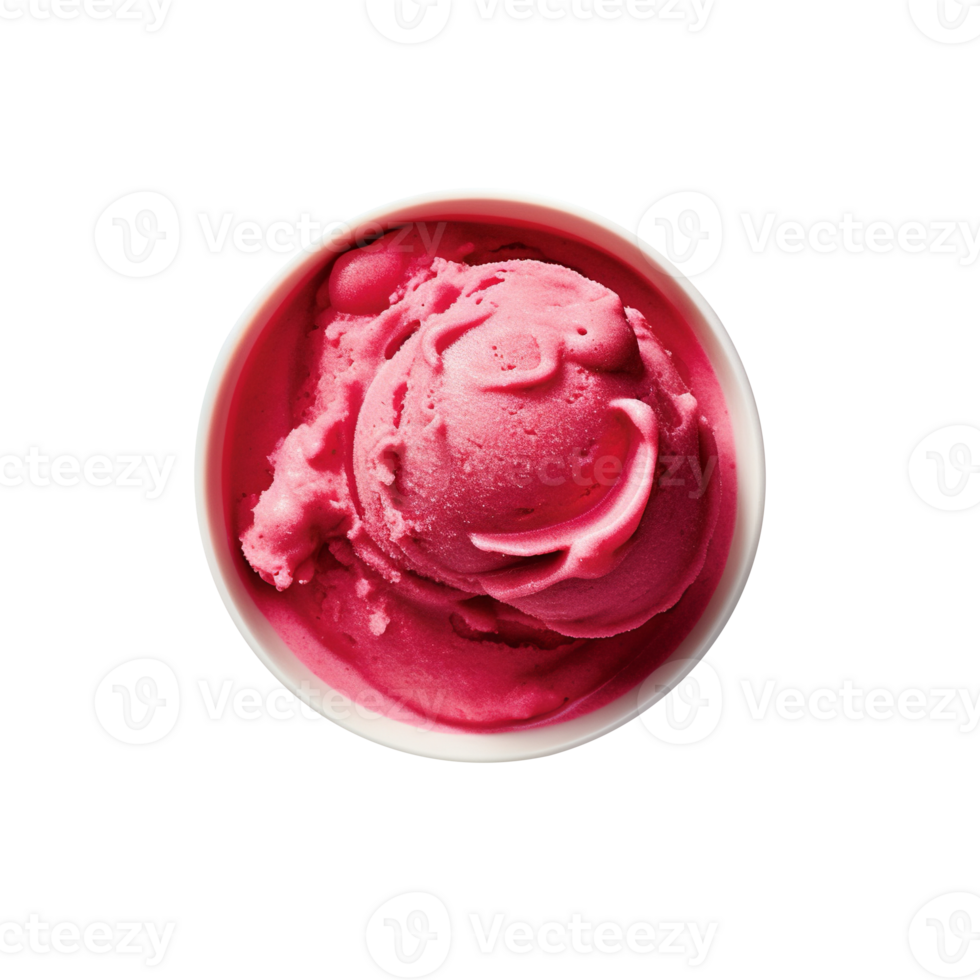 Tasty raspberry ice cream bowl isolated on transparent background png