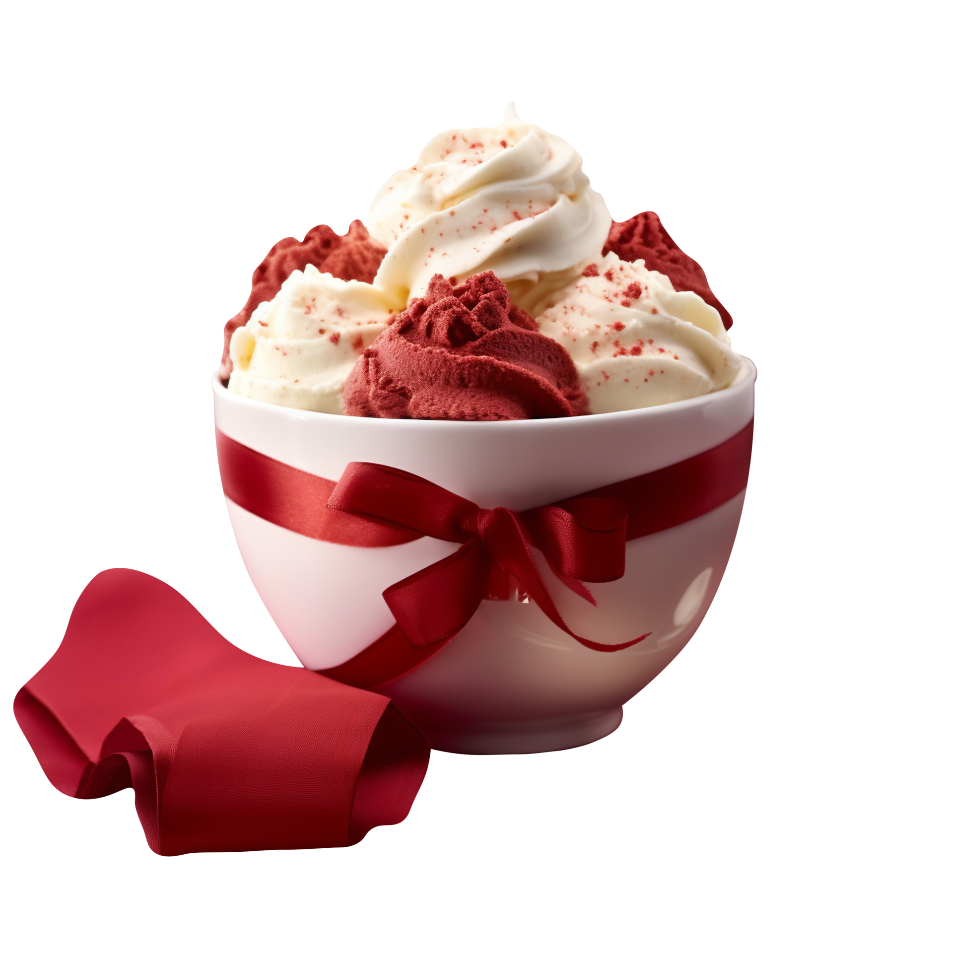 Tasty red velvet ice cream bowl isolated on transparent background
