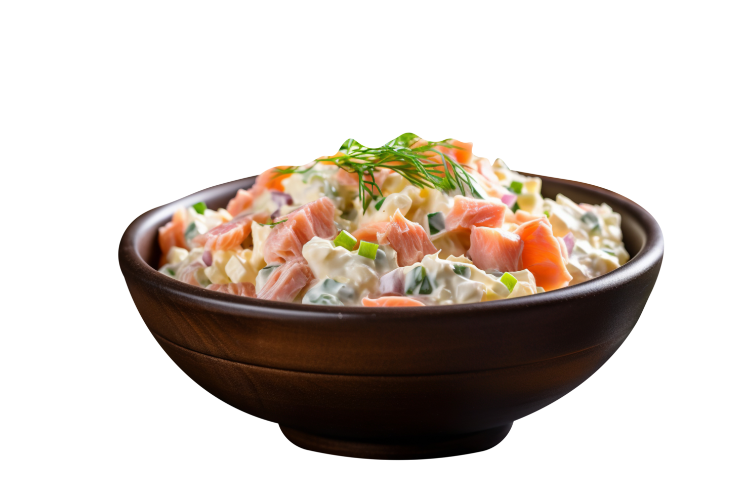 Bowl of tasty russian salad isolated on transparent background png