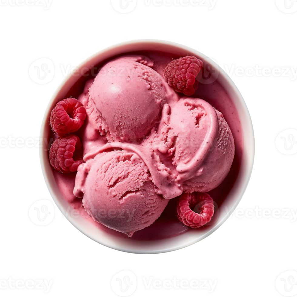 Tasty raspberry ice cream bowl isolated on transparent background png