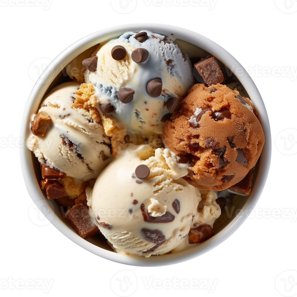 Tasty cookies ice cream bowl isolated on transparent background png