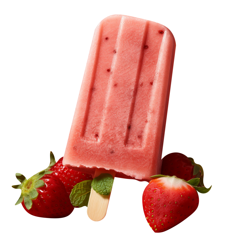 Tasty strawberry popsicle isolated on transparent background png