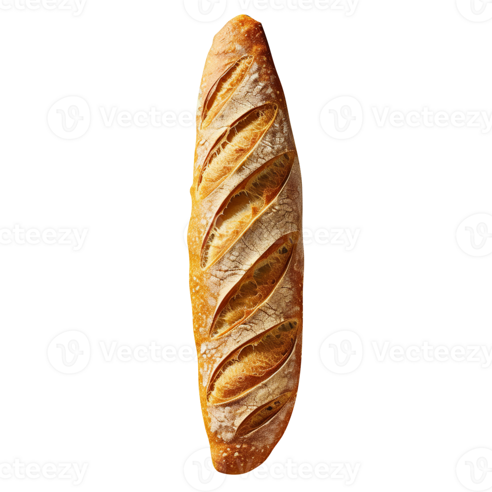 Freshly baked long bread loaf on png background