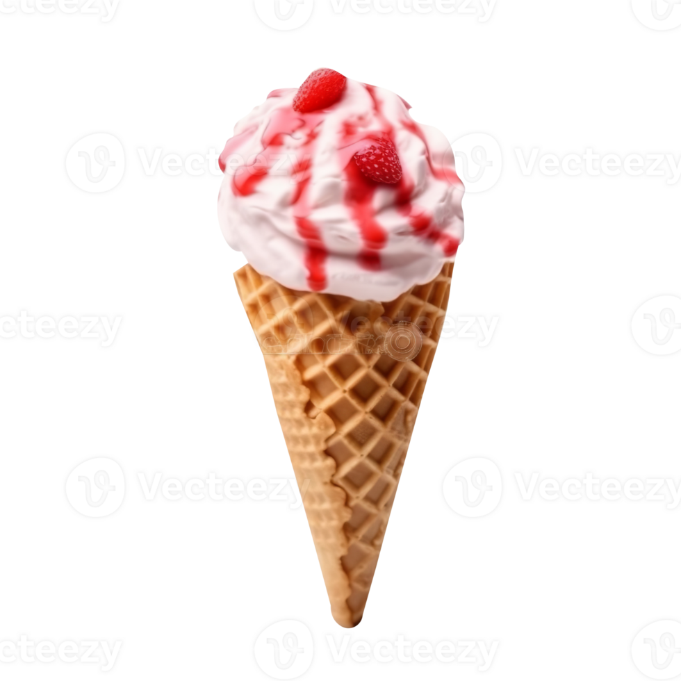 Yummy strawberry ice cream cone isolated on transparent background png