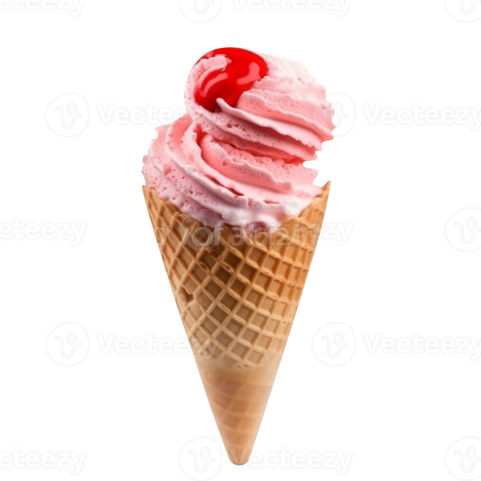 Yummy strawberry ice cream cone isolated on transparent background png