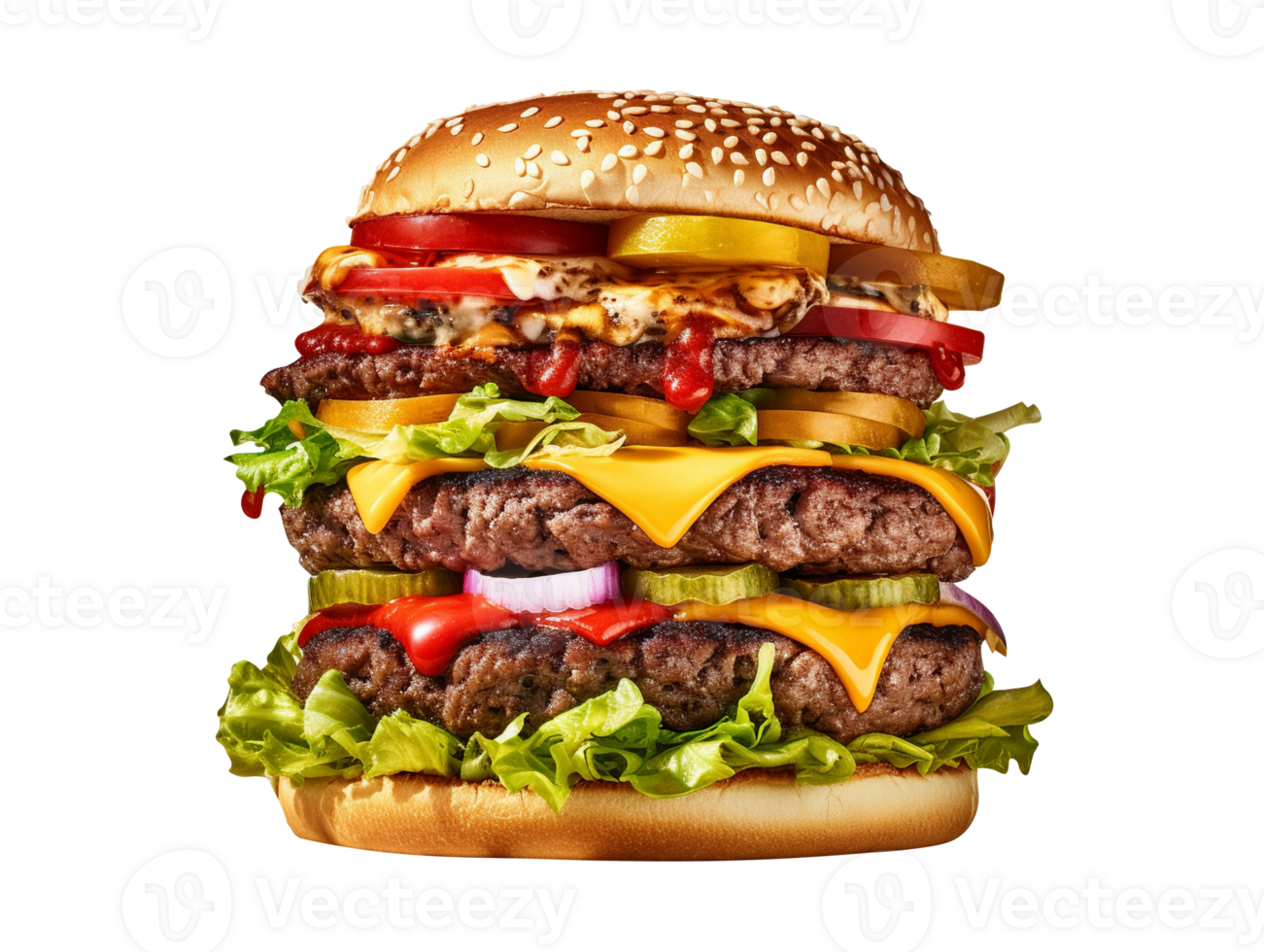 Delicious double burger isolated on transparent background png