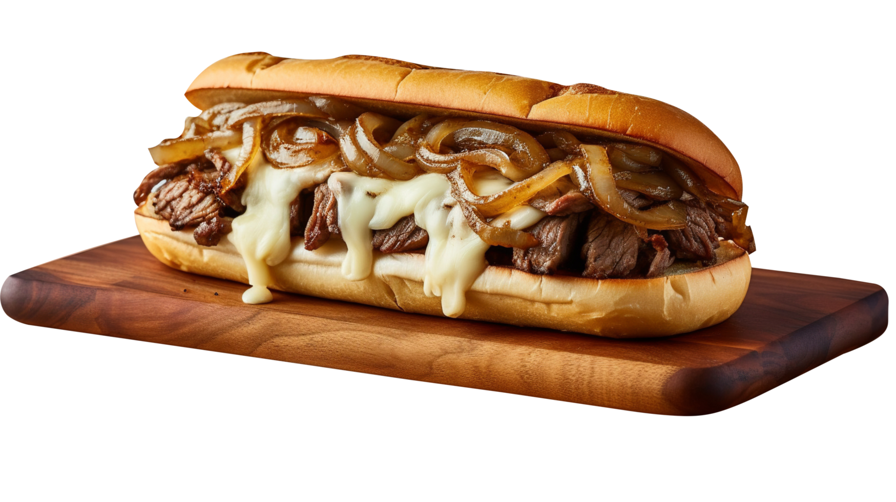 Delicious Philly cheese burger sandwich isolated on transparent background png