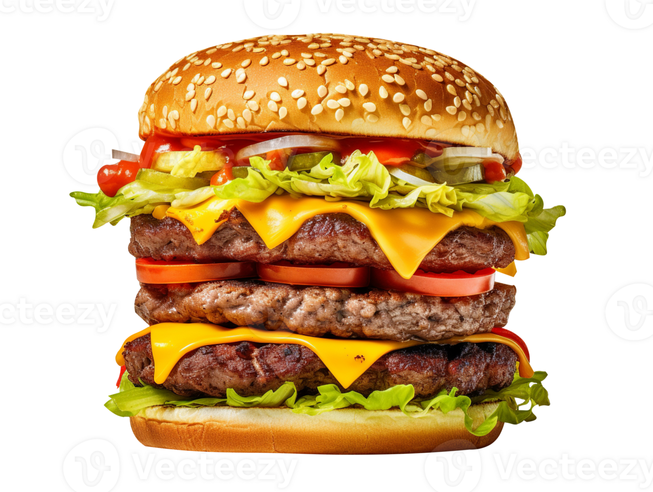 Delicious double burger isolated on transparent background png