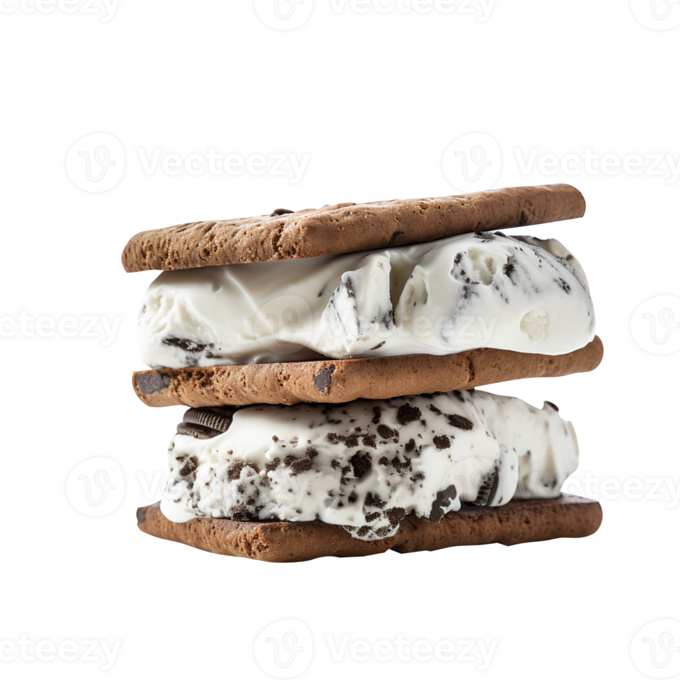Tasty chocolate cookie ice cream sandwich isolated on transparent background png