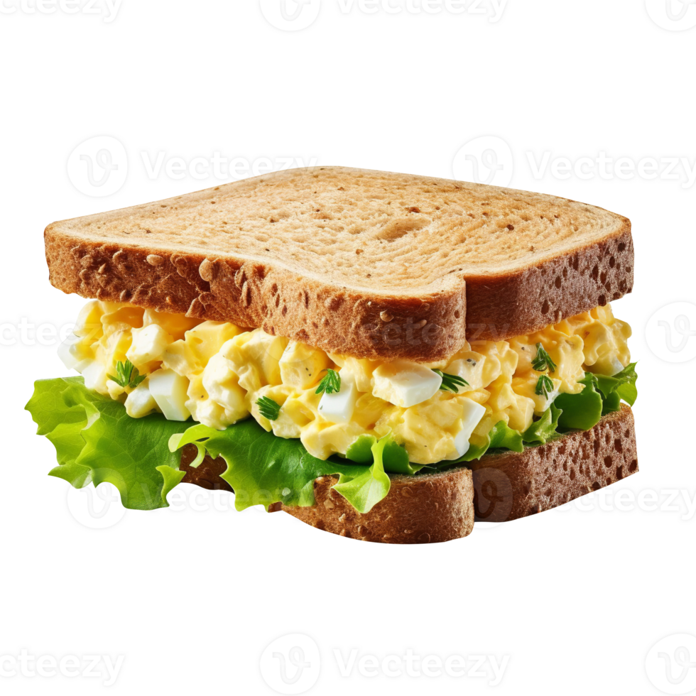Egg salad sandwich with whole grain bread on transparent background png
