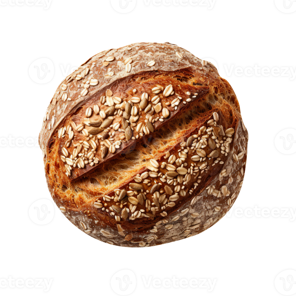 Freshly baked round bread loaf isolated on transparent background png