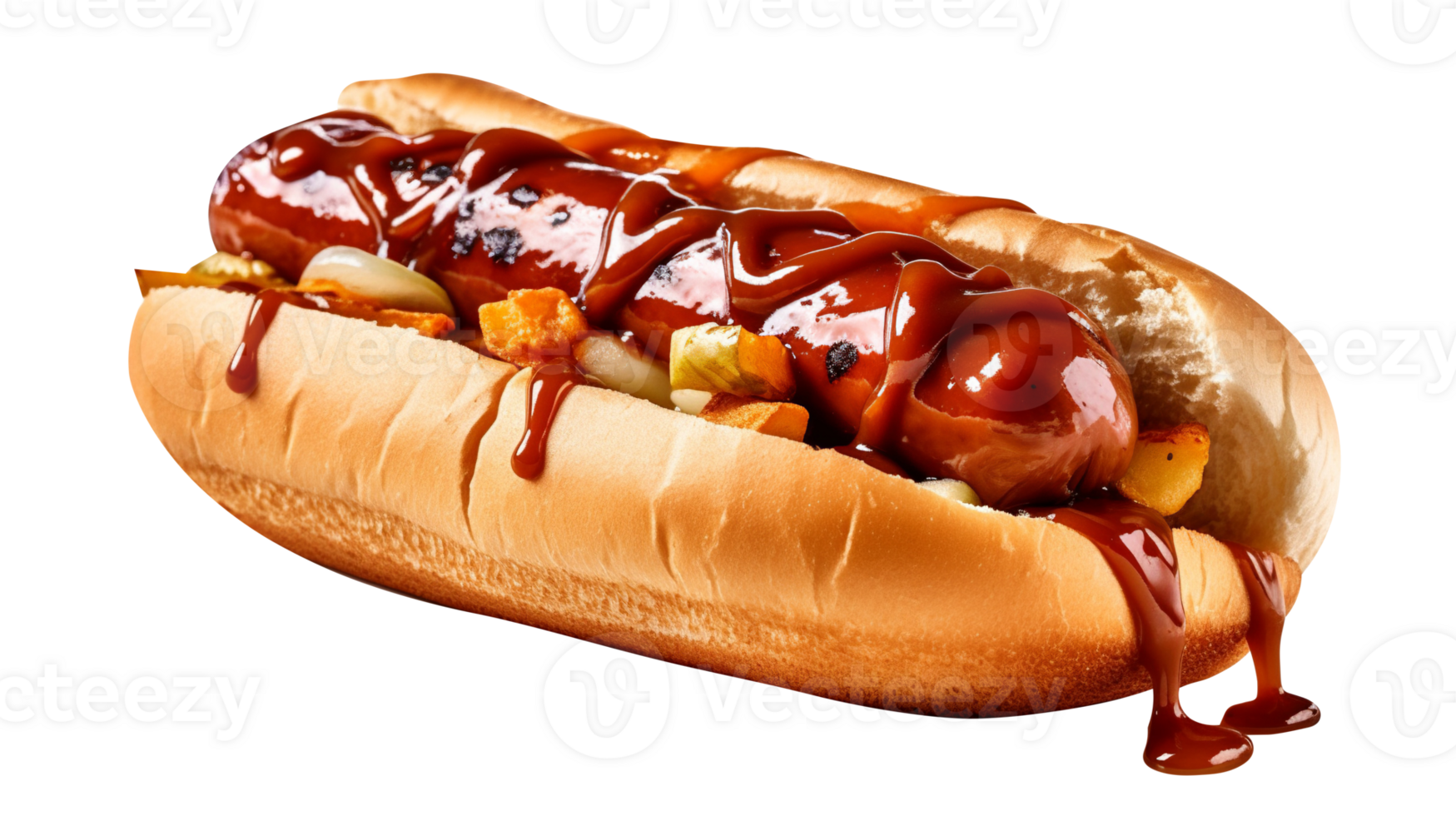 Tasty BBQ hot dog isolated on transparent background png