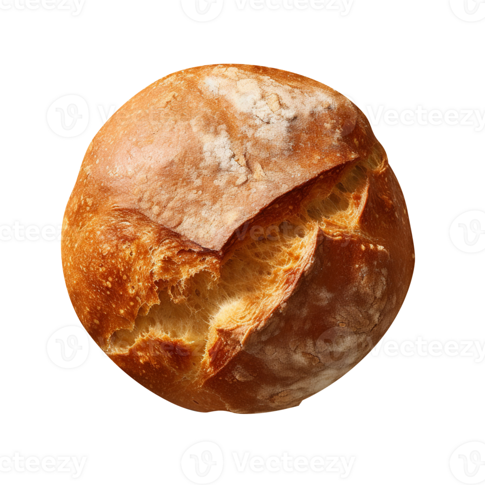 Freshly baked round bread loaf isolated on transparent background png