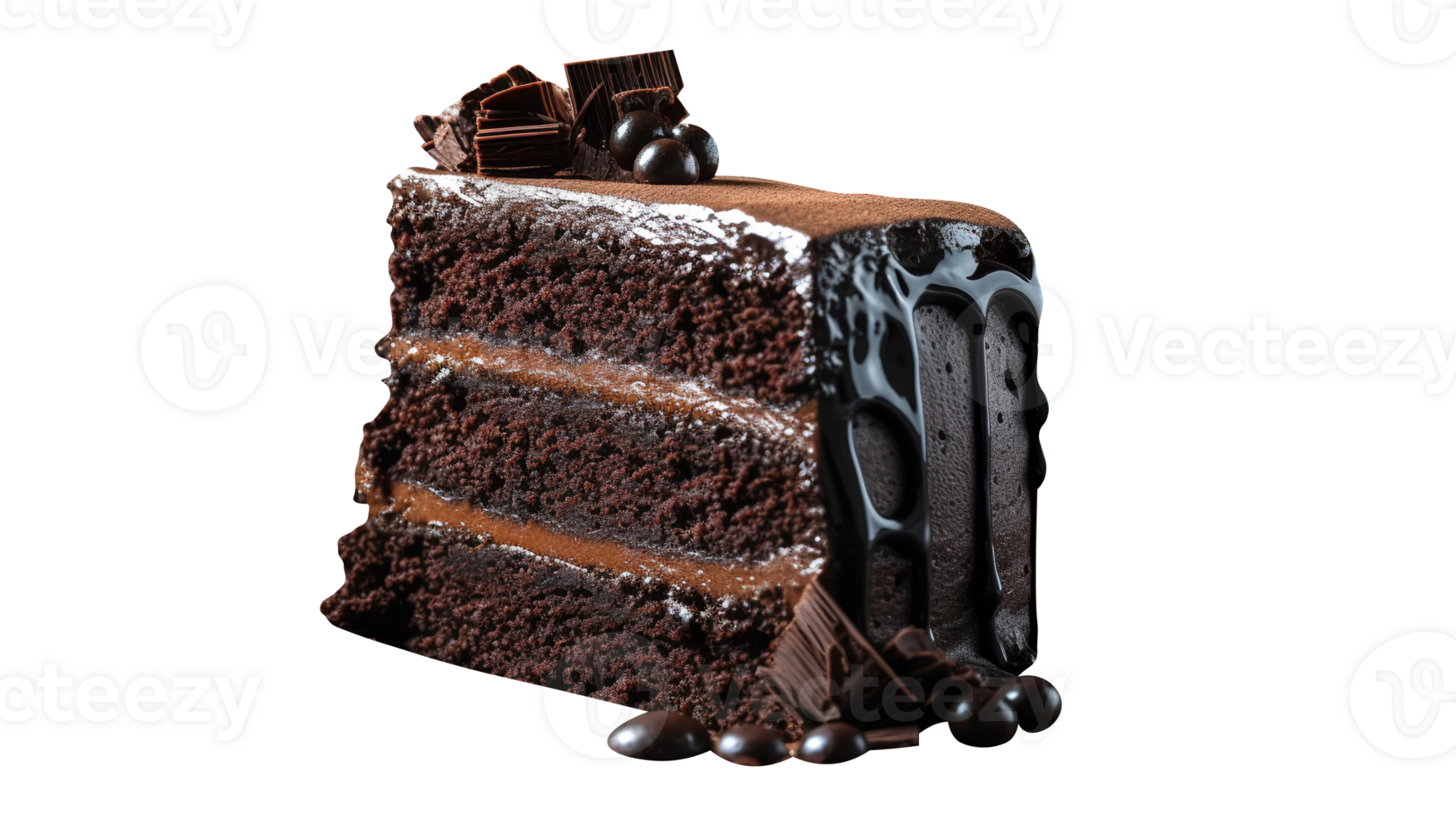 Slice of tasty homemade chocolate cake on transparent background png