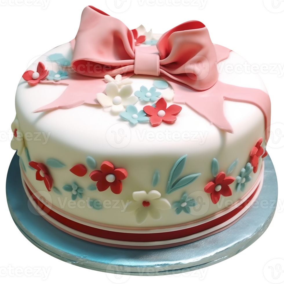 Decorated fondant cake isolated on transparent background png
