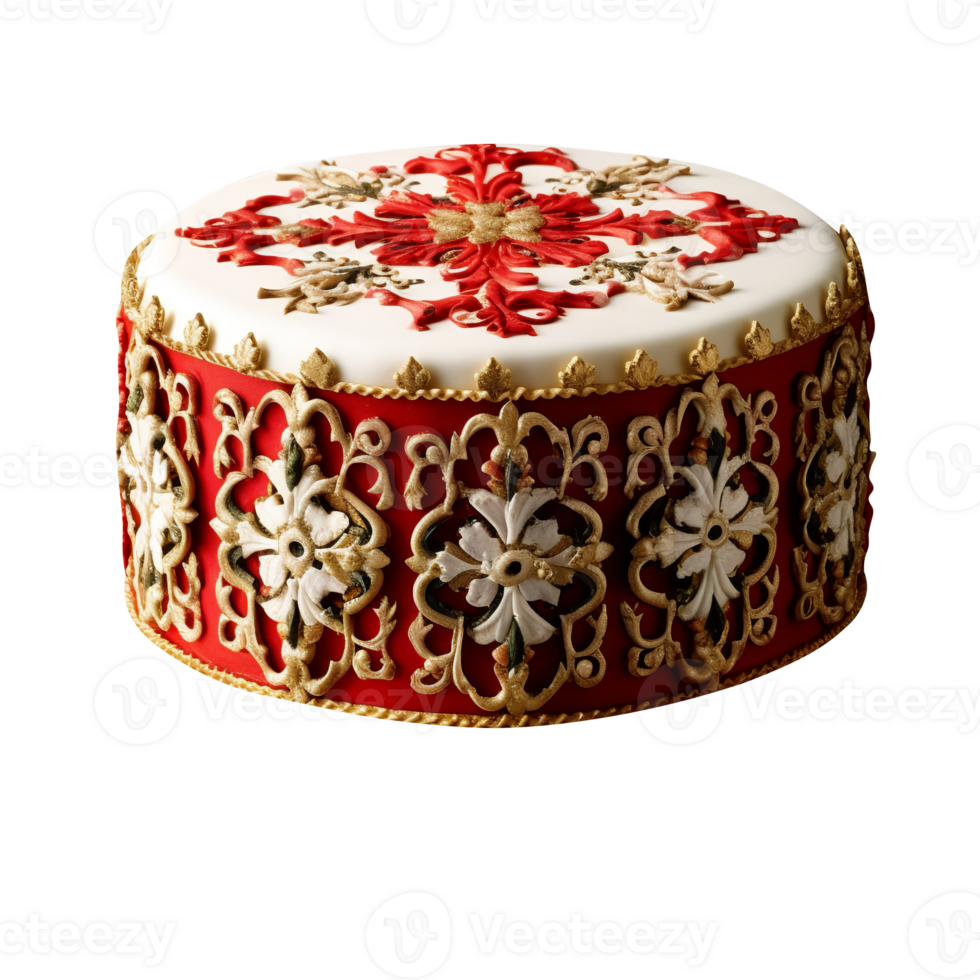 Decorated Christmas fondant cake isolated on transparent background png