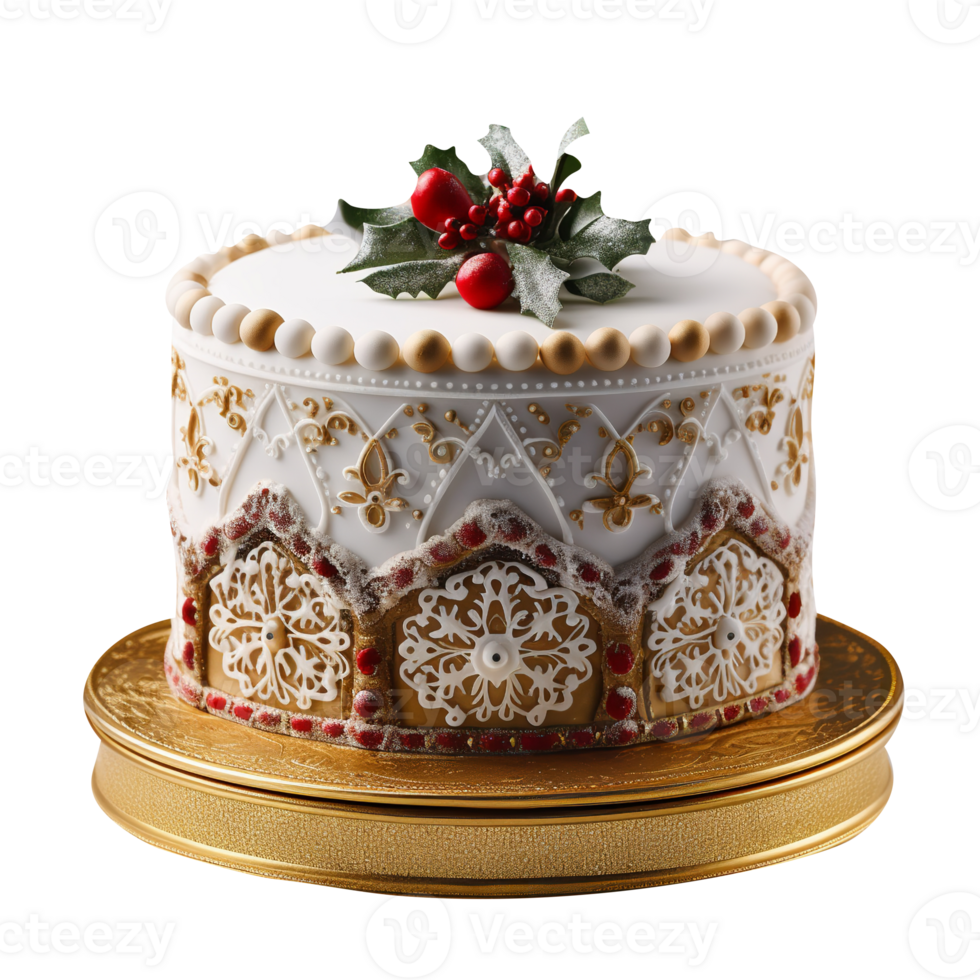 Decorated Christmas fondant cake isolated on transparent background png