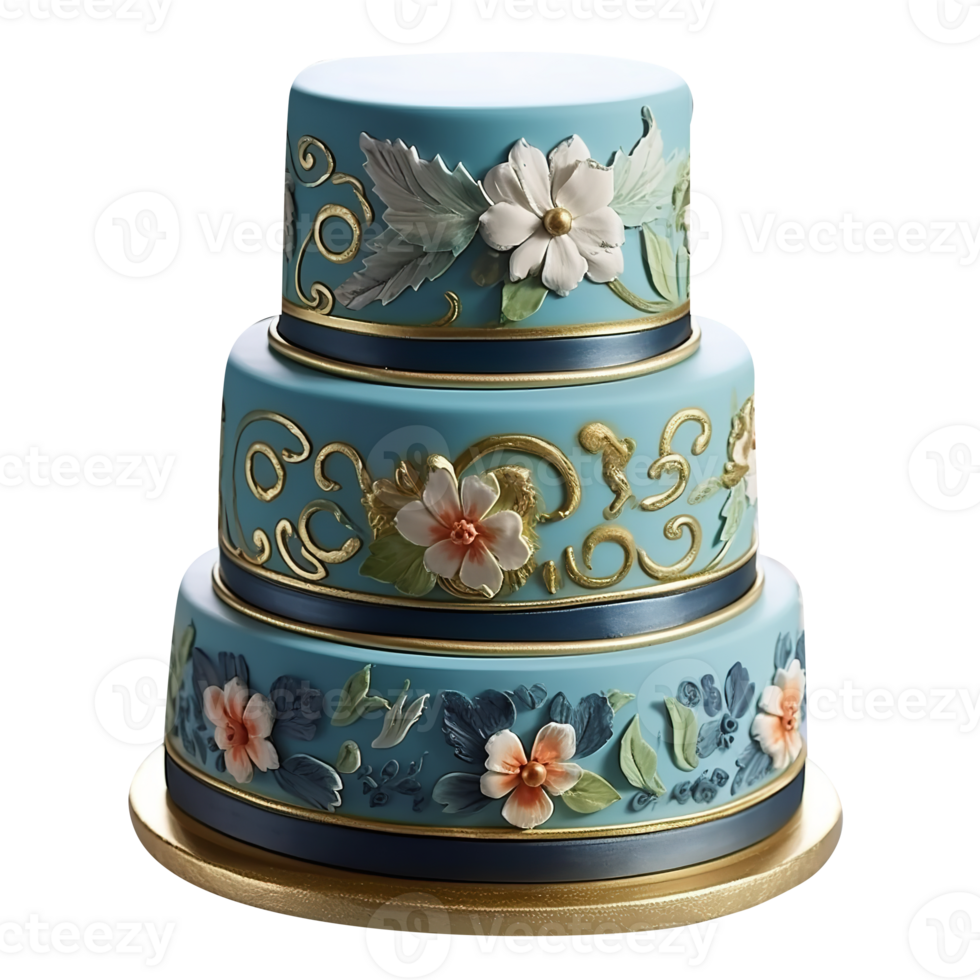 Decorated fondant cake isolated on transparent background png