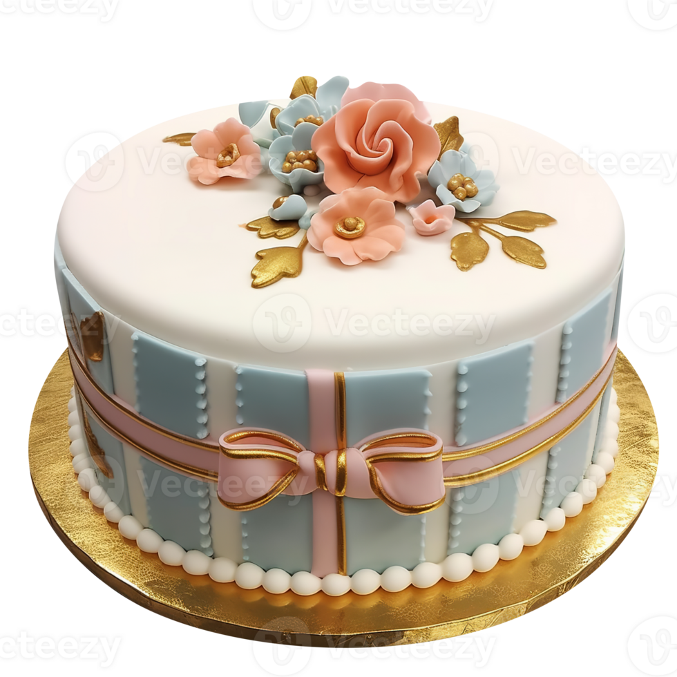 Decorated fondant cake isolated on transparent background png