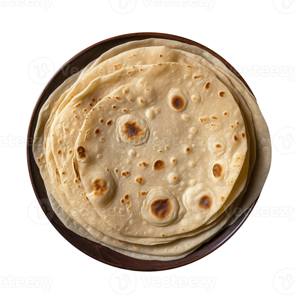 Stack of fresh flat breads isolated on transparent background png