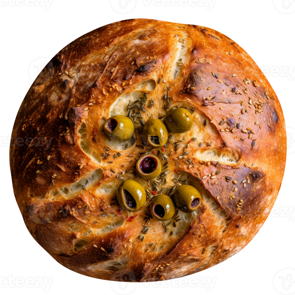 Freshly baked olive bread loaf on transparent background 27145118 PNG