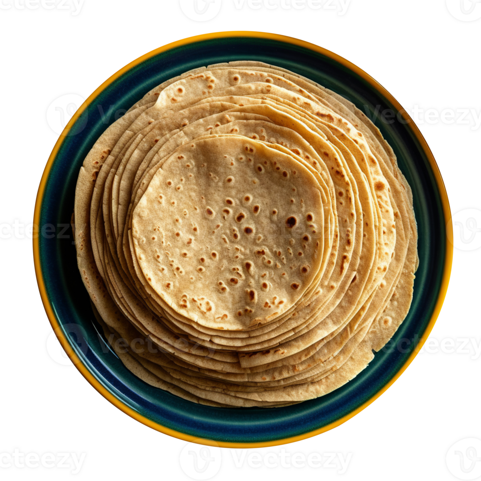 Stack of fresh flat breads isolated on transparent background png